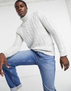 Asos Design Heavyweight Cable Knit Roll Neck Sweater In Ice Gray-grey
