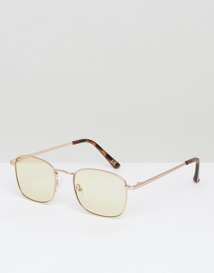 Asos 90s Square Sunglasses With Light Yellow Colored Lens - Gold