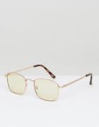 Asos 90s Square Sunglasses With Light Yellow Colored Lens - Gold