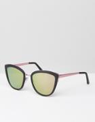 Asos Cat Eye Sunglasses With Metal Sandwich & Pink Rose Flash Lens - Black
