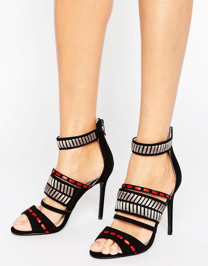 Forever Unique Adaline Patterned Heeled Sandal - Black