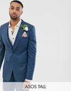 Asos Design Tall Wedding Skinny Suit Jacket In Petrol Blue Twill - Blue