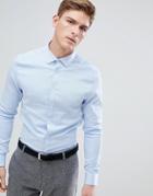 Asos Slim Formal Work Shirt In Herringbone In Double Cuff - Blue