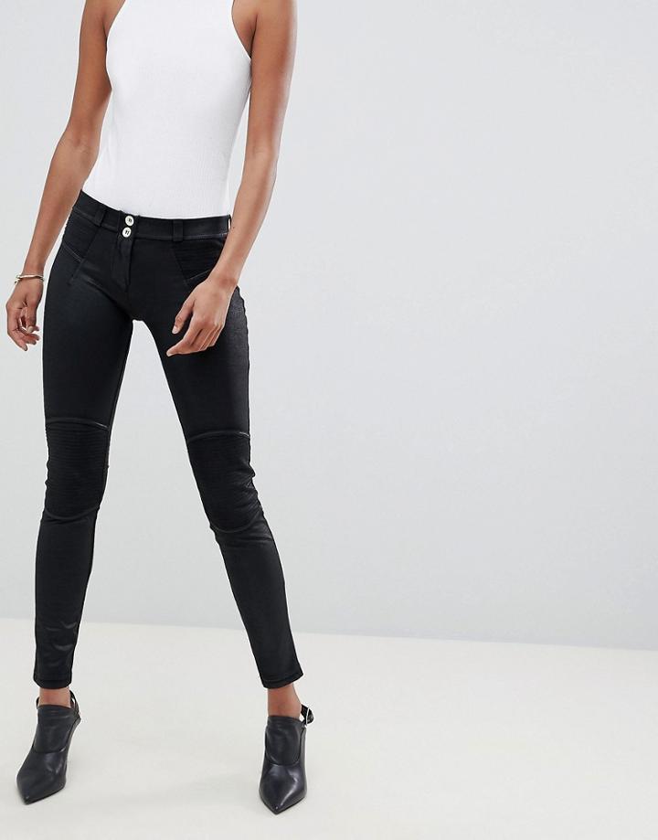 Freddy Wr. Up Mid Rise Shaping Effect Coated Crop Biker Jean - Black