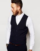 Asos Waistcoat With Square Hem In Navy - Navy