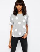 Asos Oversized T-shirt With Polka Dot - Gray