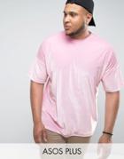 Asos Plus Oversized T-shirt In Pink Velour - Blue