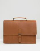 Asos Leather Satchel In Tan With Buckle Strap - Tan