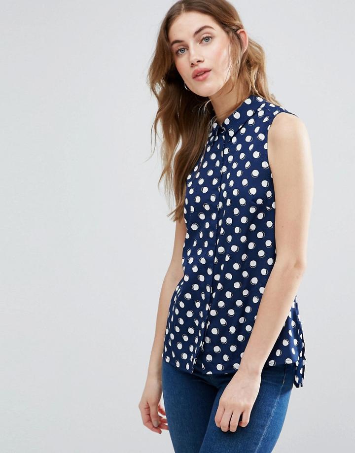 Vila Sleeveless Shirt In Polka Dot Print - Navy