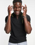 Armani Exchange Zip Neck Polo Shirt With Debossed Back Branding In Black