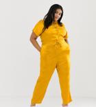 Asos Design Curve Snake Animal Jacquard Tie Waist Boiler-yellow