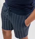 Asos Design Plus Poly Tricot Shorts In Navy And White Pin Stripe