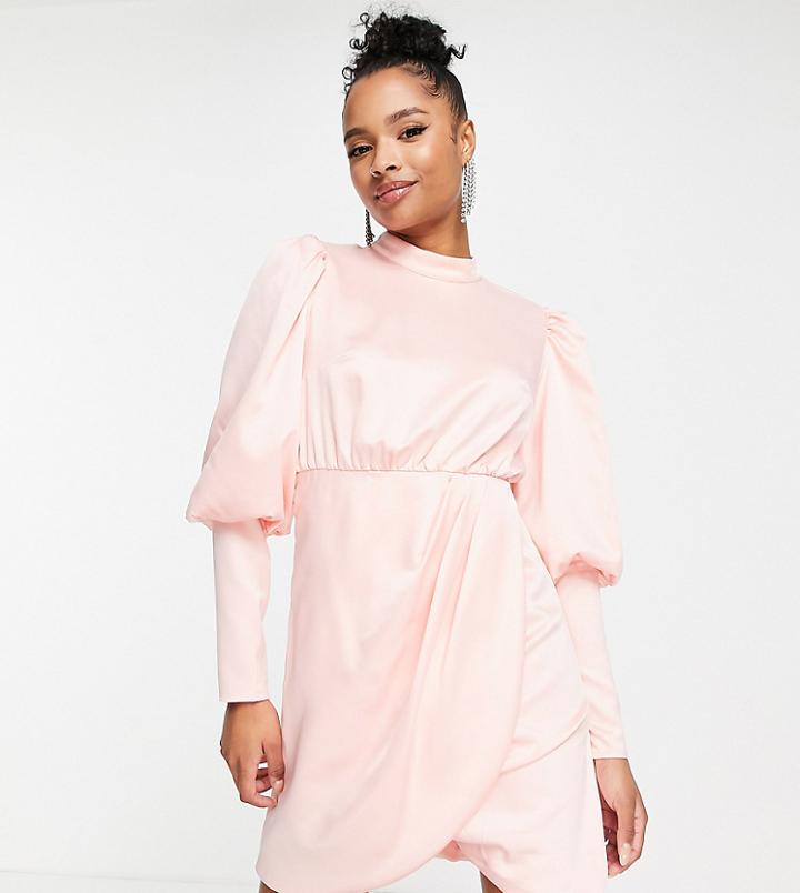 Collective The Label Petite Exclusive High Neck Satin Mini Dress In Powder Pink