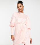 Collective The Label Petite Exclusive High Neck Satin Mini Dress In Powder Pink
