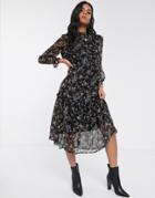 Vero Moda High Neck Floral Midi Dress-black