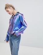 Asos Design Metallic Wind Breaker Jacket - Blue