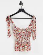 Outrageous Fortune Tie Shoulder Top In Bright Floral-multi