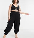 Asos Design Curve Shirred Harem Beach Pants In Black