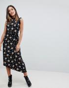 Asos Maxi Dress With Cut Out Back In Grunge Floral - Multi