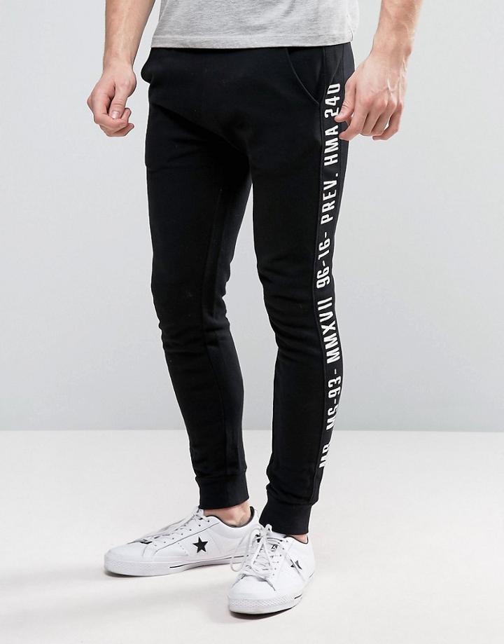 Asos Super Skinny Jogger With Printed Side Panel In Black - Black