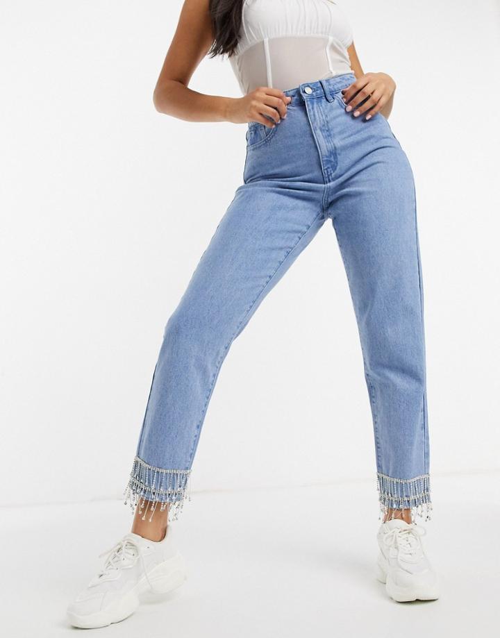 Missguided Embellished Riot Mon Jean In Blue