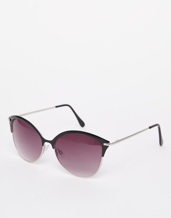 Asos Cat Eye Sunglasses In Half Metal Frame - Black
