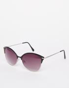 Asos Cat Eye Sunglasses In Half Metal Frame - Black