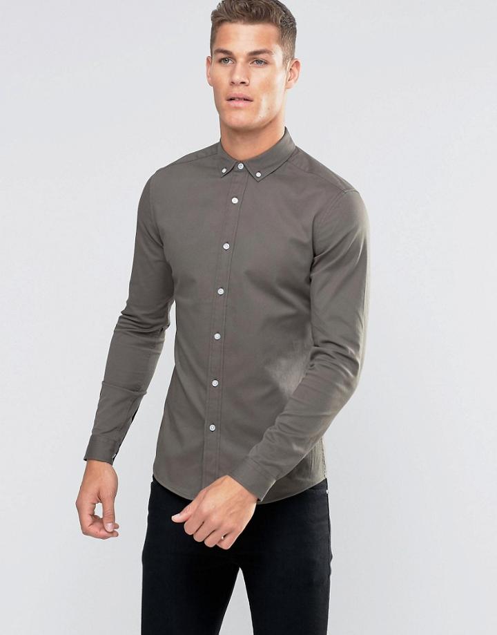Asos Twill Shirt In Dusty Khaki - Green