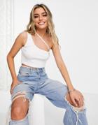 Topshop One Shoulder Strappy Crop Top In White