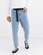 Asos Design Classic Rigid Jeans With Techy Belt In Light Stone Wash Blue