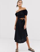 Monki Wrap Front Midi Skirt In Black - Black