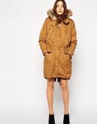 Asos Parka With Detachable Faux Fur Lining & Hood - Tobacco