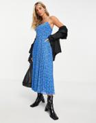 Whistles Kinetic Strappy Pleated Dress In Blue-blues