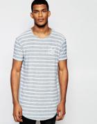 Siksilk Burnout T-shirt With Stripe And Curved Hem - Gray