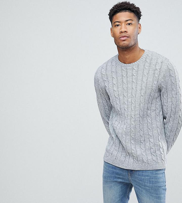 Asos Tall Cable Knit Sweater In Gray - Gray