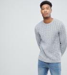 Asos Tall Cable Knit Sweater In Gray - Gray
