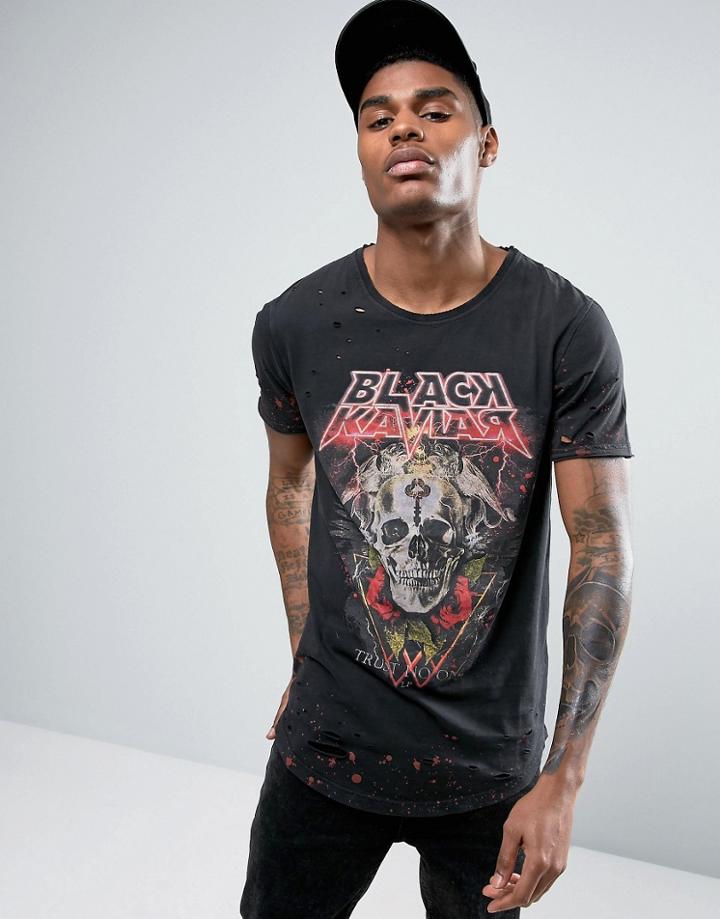 Black Kaviar Tour T-shirt With Back Print And Distressing - Black