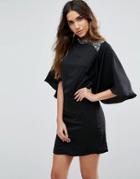 Little Mistress Cape Sleeve Dress With Embellishment - Black