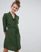 Jdy Button Through Mini Shirt Dress In Khaki - Green