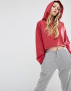 Asos Hoodie In Crop With Raw Hem - Berry