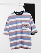 Asos Design Oversized Stripe T-shirt With Horizontal Stripe & Chest Pocket Print-multi