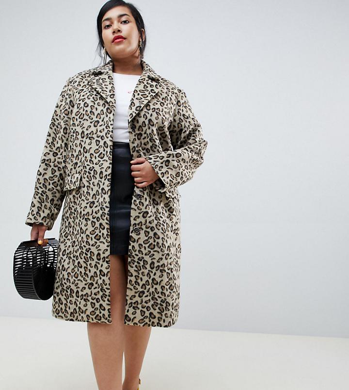 Lost Ink Plus Coat In Leopard Print - Brown