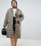 Lost Ink Plus Coat In Leopard Print - Brown