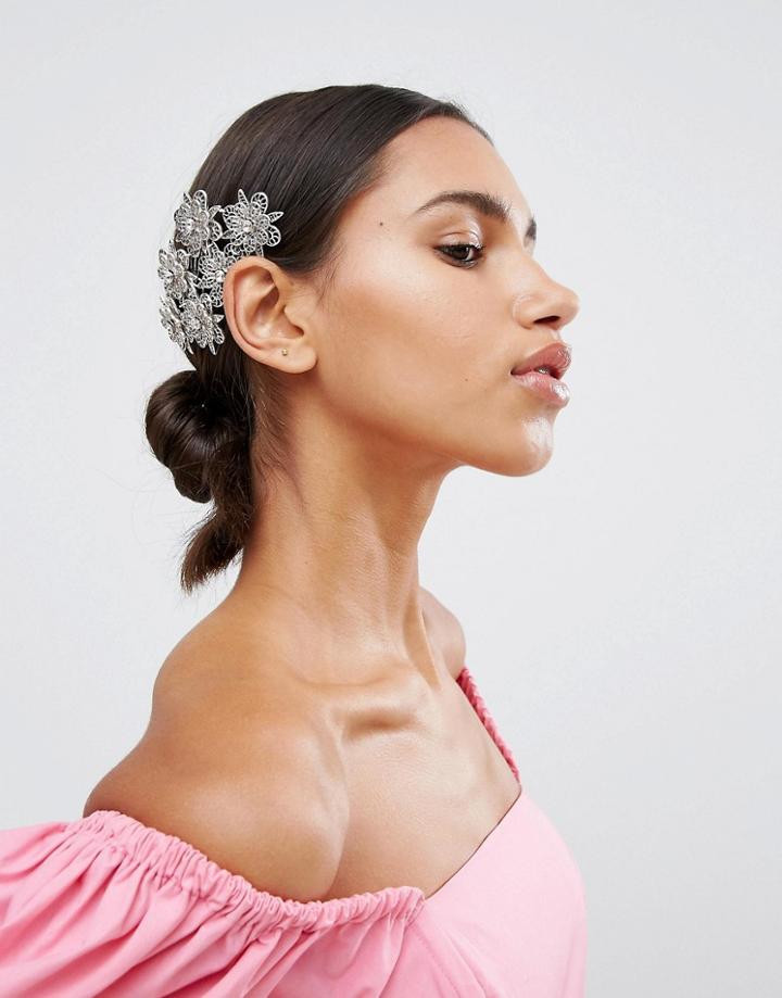 Asos Crystal Embellished Hair Clip - Silver