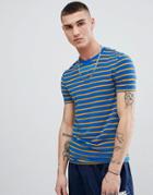 Asos Design Muscle Stripe T-shirt In Blue And Yellow - Blue
