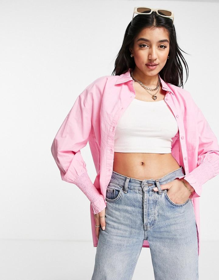 Influence Poplin Shirt With Gathered Sleeve In Pink