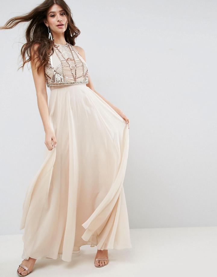 Asos Geo Embellished Crop Top Maxi - Purple