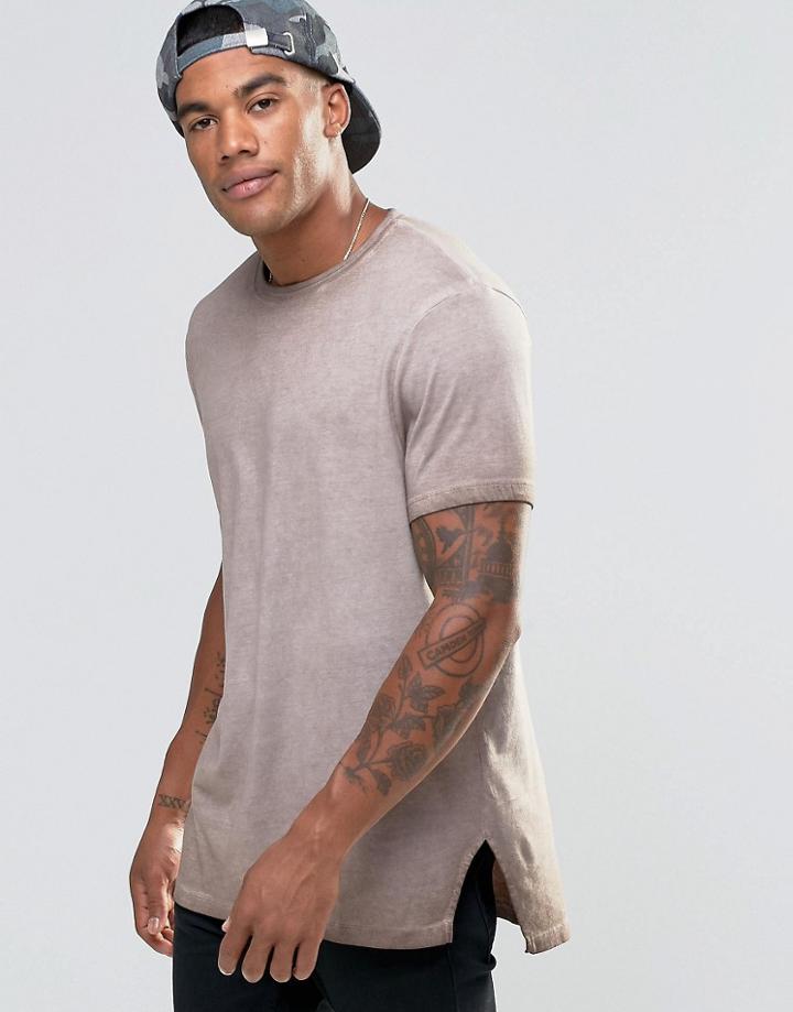 Asos Longline T-shirt With Angled Hem In Green - Green
