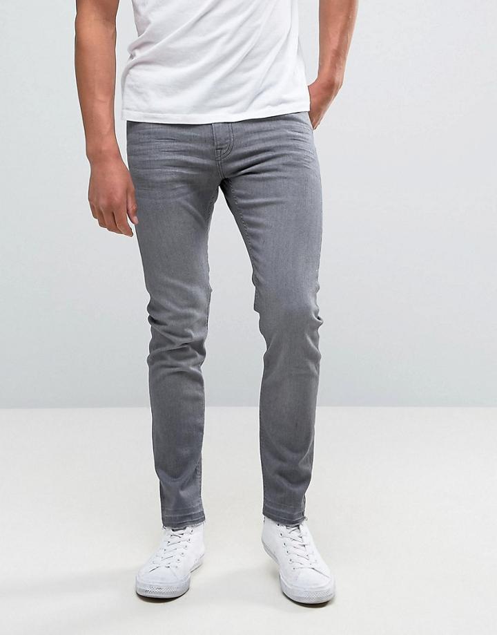 Lee Malone Super Skinny Jean Authentic Gray Wash Raw Hem - Gray