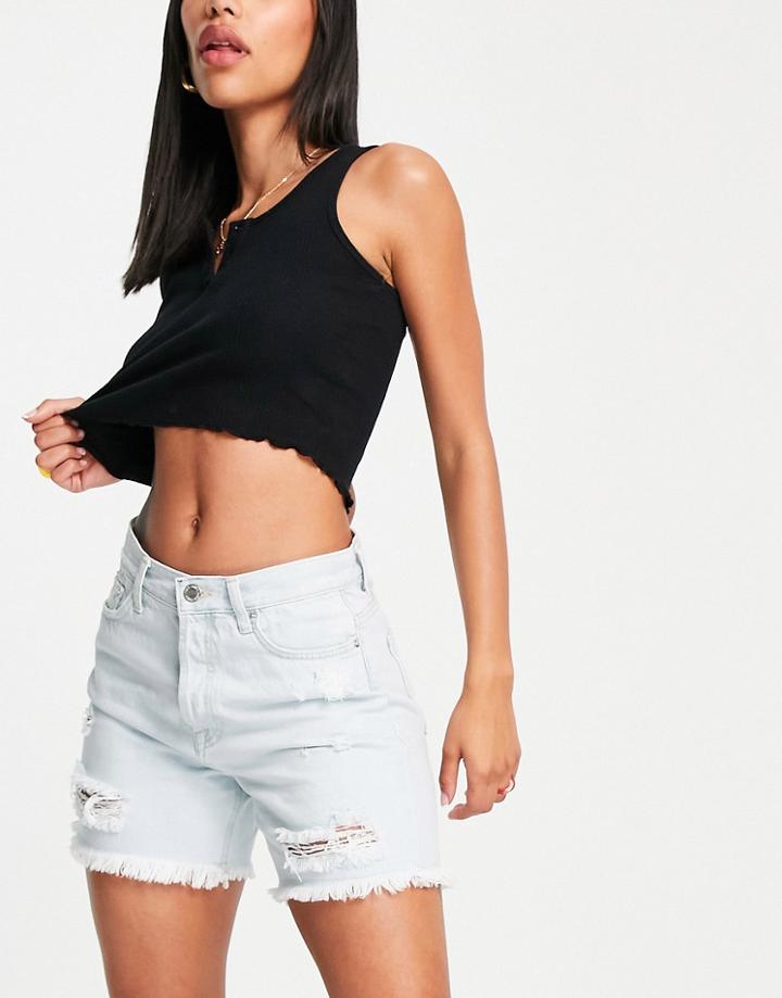 Miss Selfridge Denim Longline Short In Bleach Blue-blues
